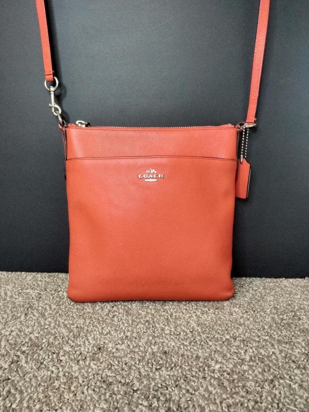 Coach Kitt Messenger Crossbody Bag - Orange Crossgrain Leather Travel Purse